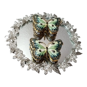 Pair Signed Jay Strongwater Bejewelled Enamel Butterfly Trinket Box