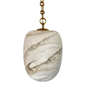 Italian Handblown Faux Alabaster Glass Pendant Lamp With Brass Chain and Fittings