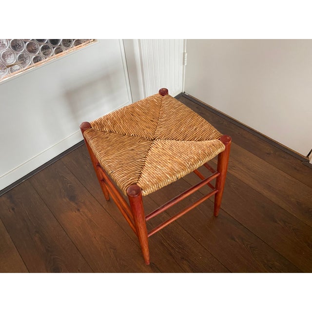 Mid-Century Wicker and Beech Stool, 1960s For Sale - Image 3 of 8