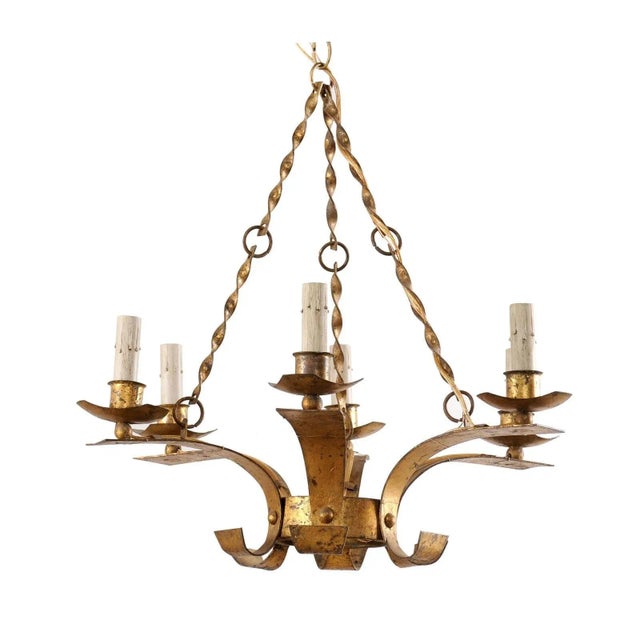 Gold French Gold Six-Light Chandelier For Sale - Image 8 of 8