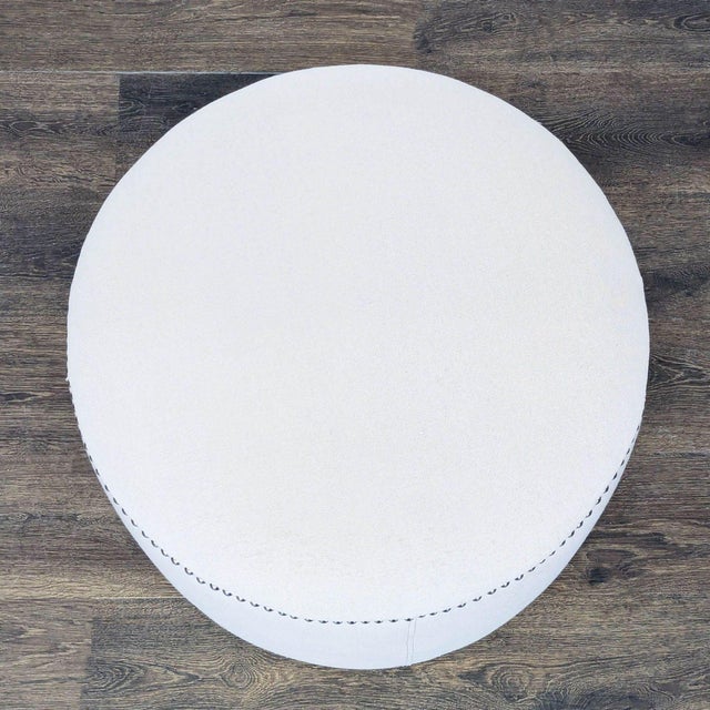 Modern Safavieh Florentine Beige Linen Ottoman With Nailhead Trim For Sale - Image 3 of 6
