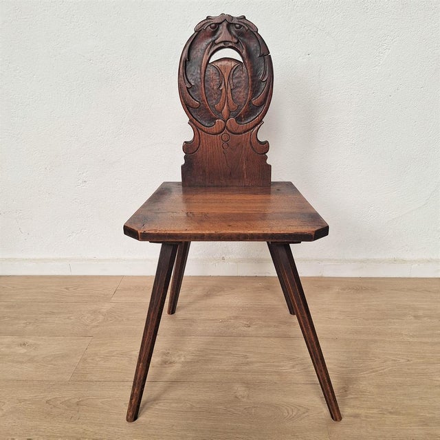 Swiss Alps Folk Art Escabelle Wooden Chair, 1820s For Sale - Image 9 of 9