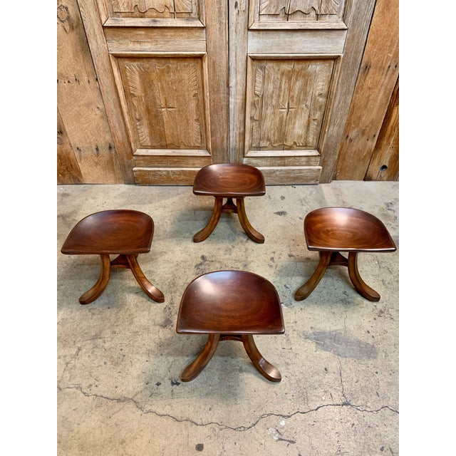 1950s Vintage Sculpted Mahogany Tripod Stools After Adolf Loos - Set of 4 For Sale - Image 9 of 10