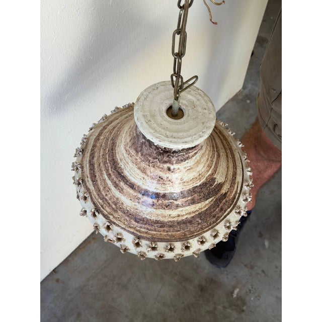 Vintage Danish Ceramic Pendant Light 1970s Scandinavian Hanging Lamp Textured Glaze For Sale - Image 4 of 10