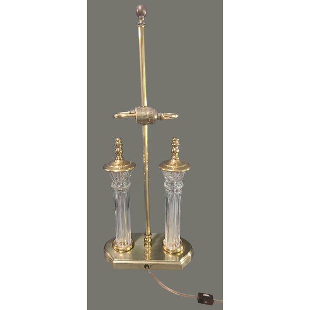 Brass Late 20th Century Crystal & Brass Double Column Waterford Table Lamp With Original Shade For Sale - Image 8 of 14