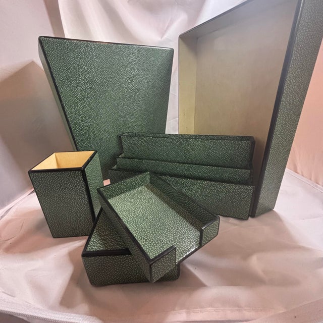 Circa 2000 Dransfield & Ross Faux Shagreen Leather Classic Desk Set in Forest Green- 6 Pieces For Sale - Image 12 of 12