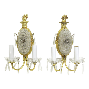 Mid 20th Century Restored French Bronze & Crystal Beaded Wall Sconces - Set of 2