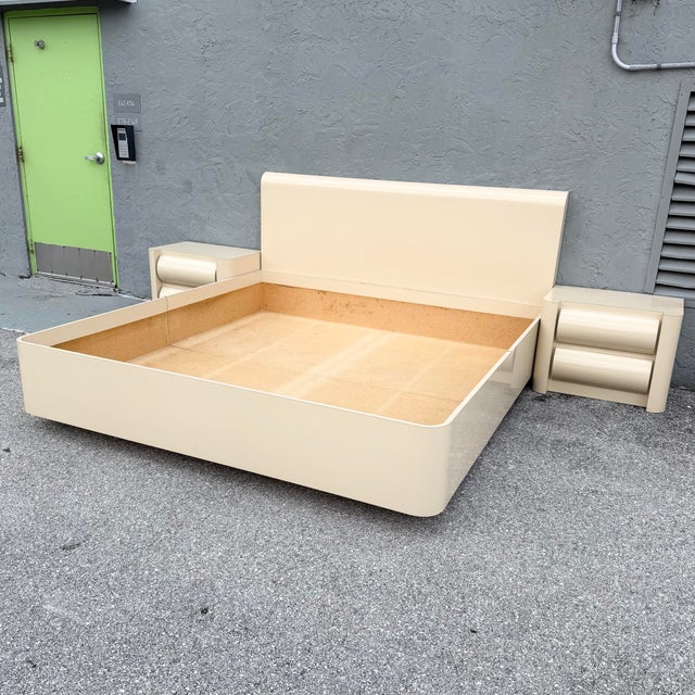 Cream Postmodern Cream Lacquer Laminate King Size Bed Frame For Sale - Image 8 of 9