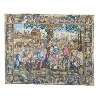 Vintage French Jacquard Harvester Payroll Tapestry in the style of Aubusson, 1970s For Sale