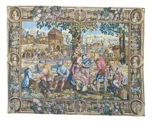 Vintage French Jacquard Harvester Payroll Tapestry in the style of Aubusson, 1970s