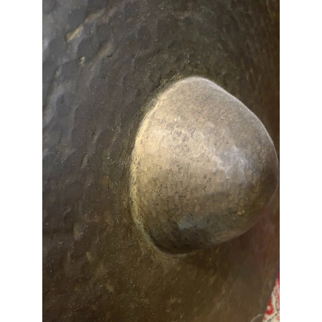 Antique Large 30" Hand-Hammered Bronze Nipple Gong Southeast Asian Temple For Sale - Image 4 of 5
