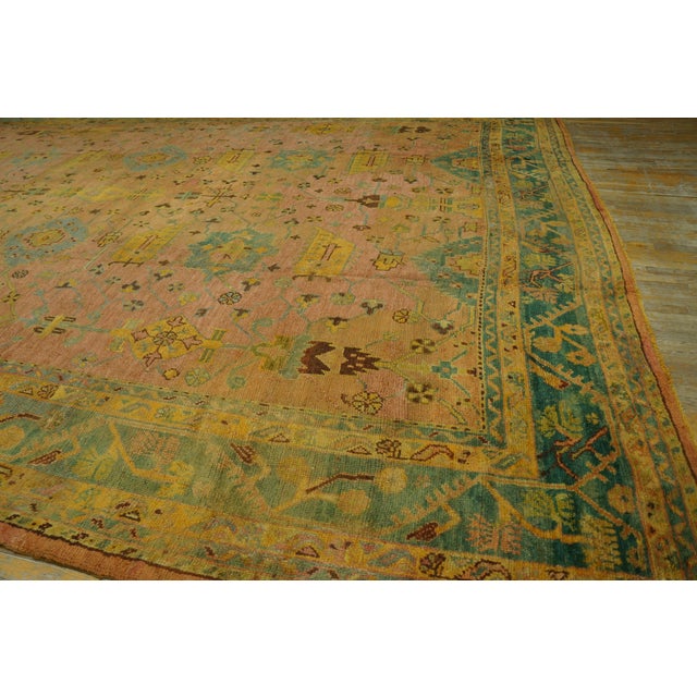 Textile 1900s Rose Pink Large Scale Tribal Antique Turkish Oushak Rug 14'2" X 18'4" Handknotted Wool Carpet For Sale - Image 7 of 11