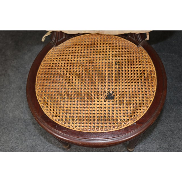 19th C Set 8 French Louis XVI Cane & Upholstered Bronze Mounted Side Chairs For Sale - Image 11 of 13