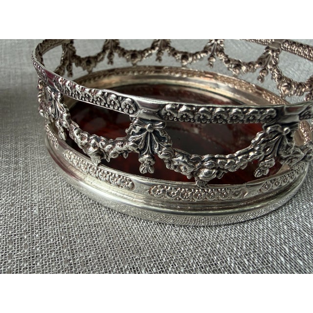 Traditional Vintage Silver Plate Faux Tortoise Wine Coaster For Sale - Image 3 of 11