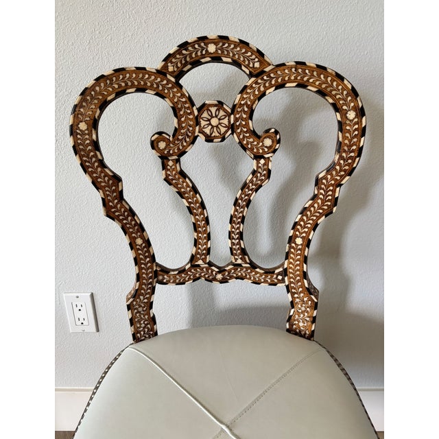 English Pair of Anglo-Indian Bone-Inlaid Teakwood Side Chairs Mughal Revival For Sale - Image 3 of 18