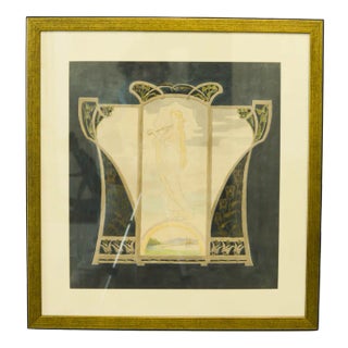 Art Noveau Drawing, 1900s, Watercolor on Paper, Framed For Sale