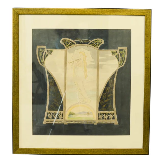Art Noveau Drawing, 1900s, Watercolor on Paper, Framed For Sale