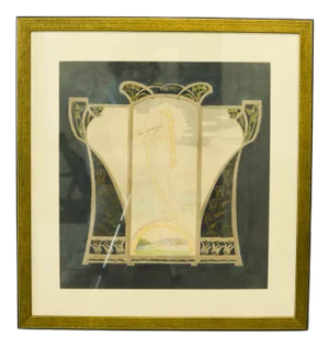 Art Noveau Drawing, 1900s, Watercolor on Paper, Framed
