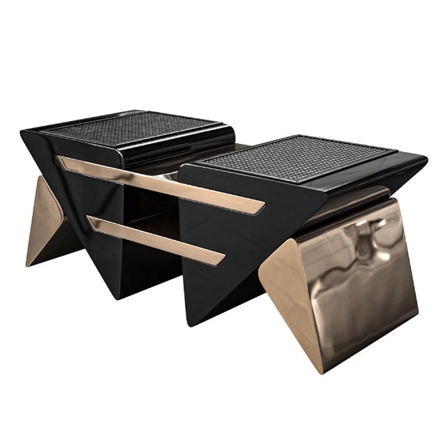 "L'amore Dell'anima" Coffee Table With Bronze and Woven Leather For Sale In Los Angeles - Image 6 of 7