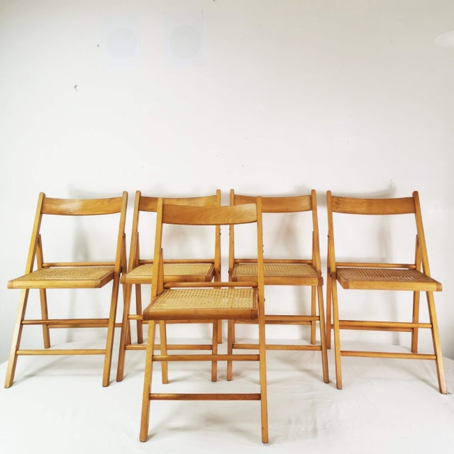 Vintage Folding Chairs with Raffia, Germany, 1980s, Set of 5 For Sale - Image 15 of 16