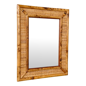 Vintage Coastal Tortoise Bamboo & Woven Rattan Wall Mirror