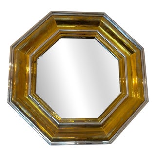 Monumental Octagonal Mirror in Chromed Steel and Brass attributed to Sandro Petti for Maison Jansen, Italy, 1970 For Sale