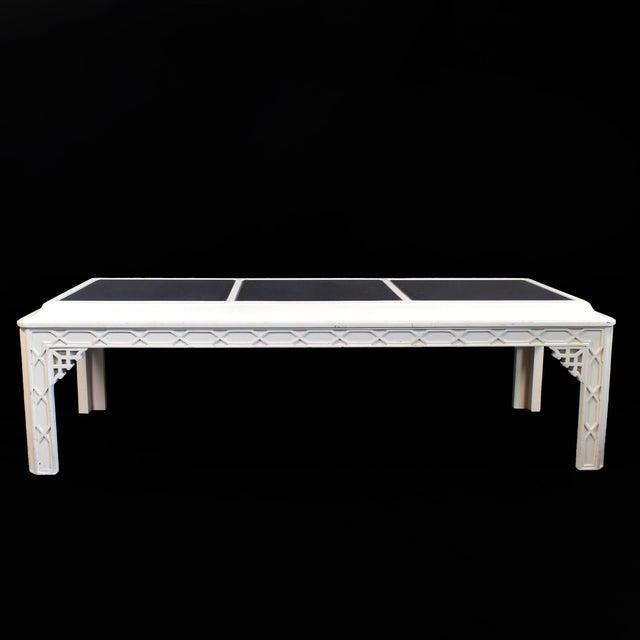 Hollywood Regency Fretwork Coffee Table in nice as found vintage condition. There are scuffs, scrapes and wear to the as...