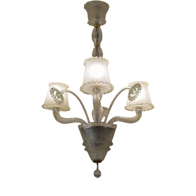 Vintage Murano Glass 3-Light Chandelier from Barovier & Toso, 1940s For Sale