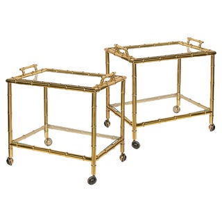 20th Century French Bamboo Effect Brass & Glass Drinks Trolley, 1970s, Set of 2 For Sale