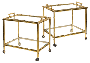 20th Century French Bamboo Effect Brass & Glass Drinks Trolley, 1970s, Set of 2