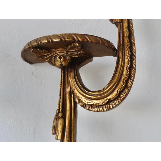 Mid 20th Century Rococo Revival French Hollywood Regency Style Gilt Ribbon Bow Wall Swag Brackets Sconces- a Pair For Sale In Miami - Image 6 of 14