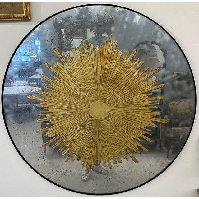 2020s Hollywood Regency Style, Modern Round Sunburst Mirrors, Distressed Glass For Sale - Image 5 of 11
