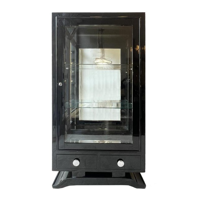 Black Art Deco 3-Sided Glazed Showcase For Sale - Image 8 of 10