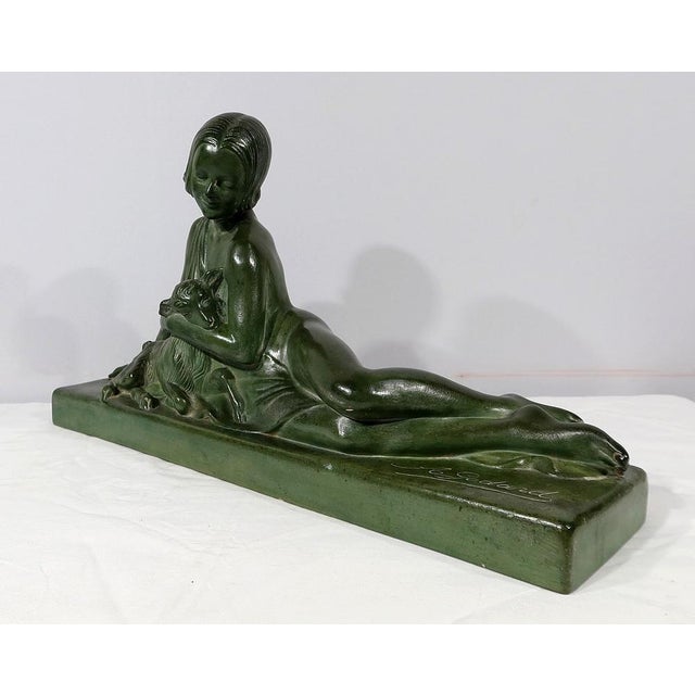 Art Deco Sculpture of La Demoiselle et le Chevreau by A. Godard, Early 1900s For Sale - Image 3 of 18