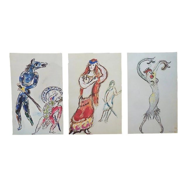 Vintage Mid 20th Century Abstract Marc Chagall Lithographs - Set of 3 For Sale