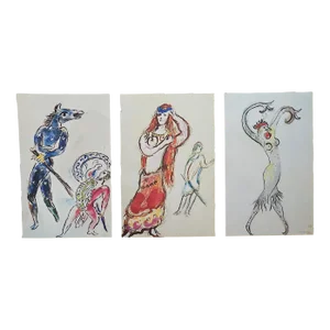 Vintage Mid 20th Century Abstract Marc Chagall Lithographs - Set of 3