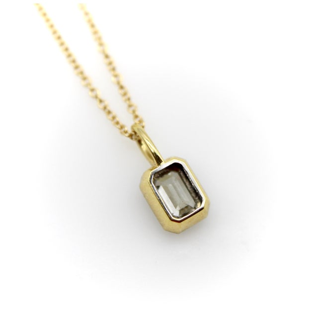 2010s 18k Gold 1/2 Carat Emerald Cut Diamond in Collet Setting With Black Rhodium Necklace For Sale - Image 5 of 12