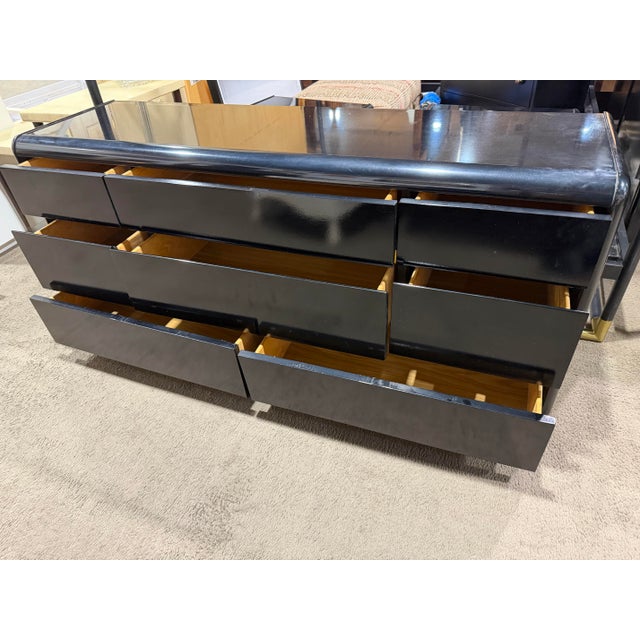 Lane Furniture Lane Postmodern Black Lacquer Wood Dresser For Sale - Image 4 of 6