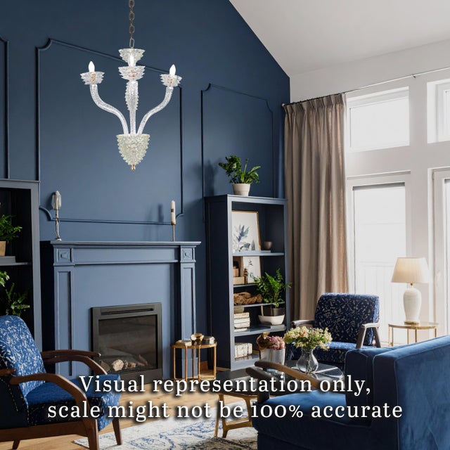 This small but striking mid-century modern Murano chandelier has three scroll arms and features rostrato detailing in the...