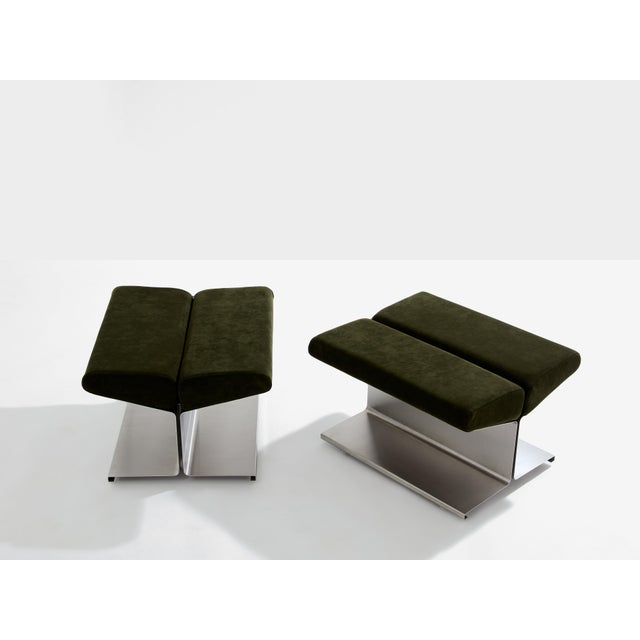 Mid-Century Modern Paul Geoffroy for Uginox Stainless Steel Alcantara Ottomans 1975 For Sale - Image 3 of 9