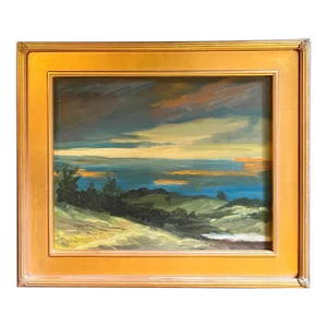 1990s Oil Painting Sunset Over the Sea in the Manner of J. Constable, Framed