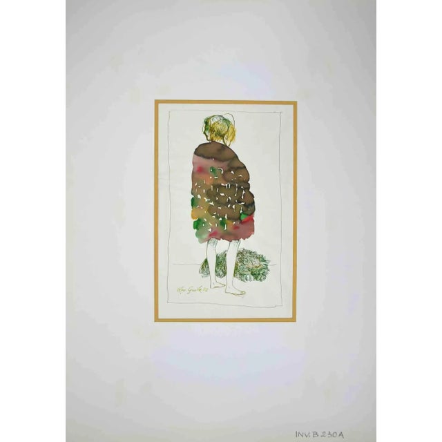 Woman is an original drawing in china ink and watercolor realized by Leo Guida in 1972. Good condition. Leo Guida (1992 -...