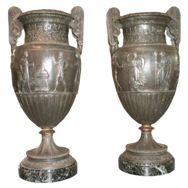 19th Century French Neoclassical Style Urns on Marble Bases-A Pair For Sale - Image 10 of 10