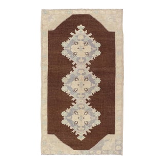 Vintage Turkish Oushak Runner With Floral Medallions in Brown, Gray, Taupe For Sale