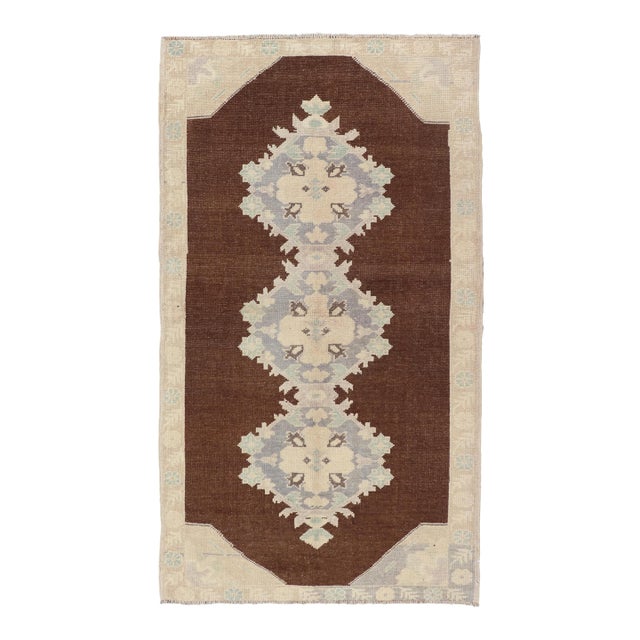 Vintage Turkish Oushak Runner With Floral Medallions in Brown, Gray, Taupe For Sale