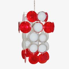 This chandelier was designed and produced by the Italian company Vistosi in 1960. Made from glass, it consists of circular...