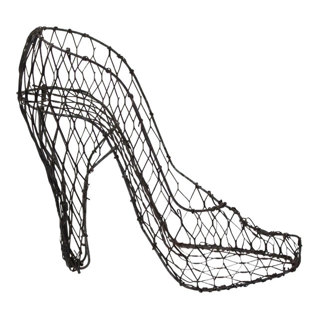 Vintage Wire Mesh High Heel Form Catchall For Sale