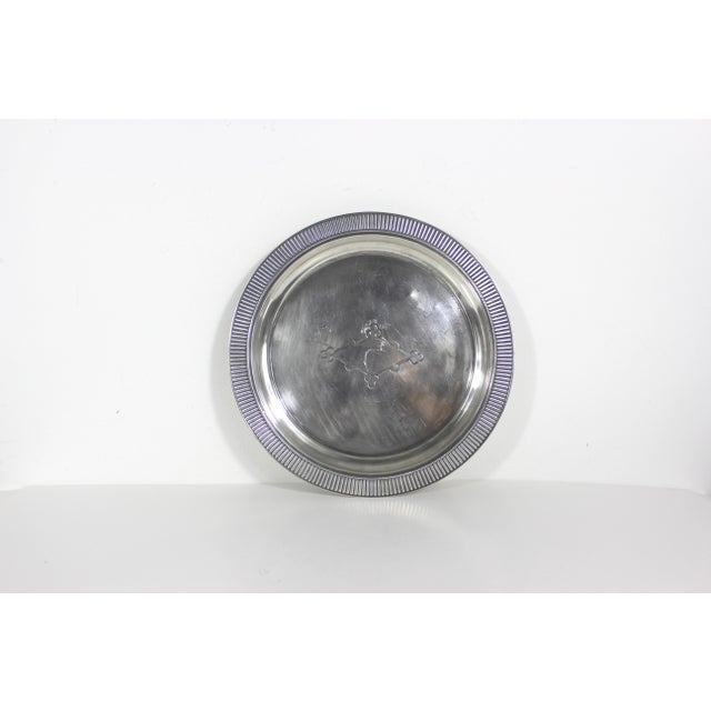 Antique Round 11” Silver Plated Gallery Tray Wide Lip, Embossed Detail Plate Serving Dish, Drinks Simpson Hall Miller & Co Made in Usa For Sale - Image 6 of 11