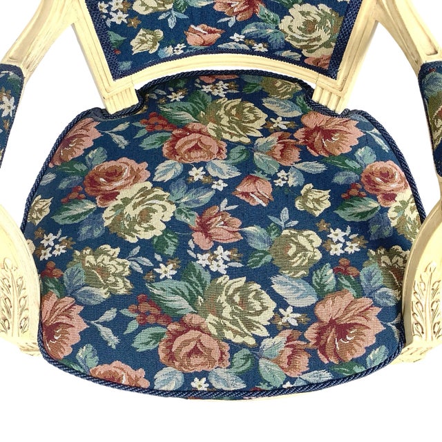 Louis XVI Style Painted Fauteuil, Vintage French Provincial Armchair For Sale - Image 9 of 18