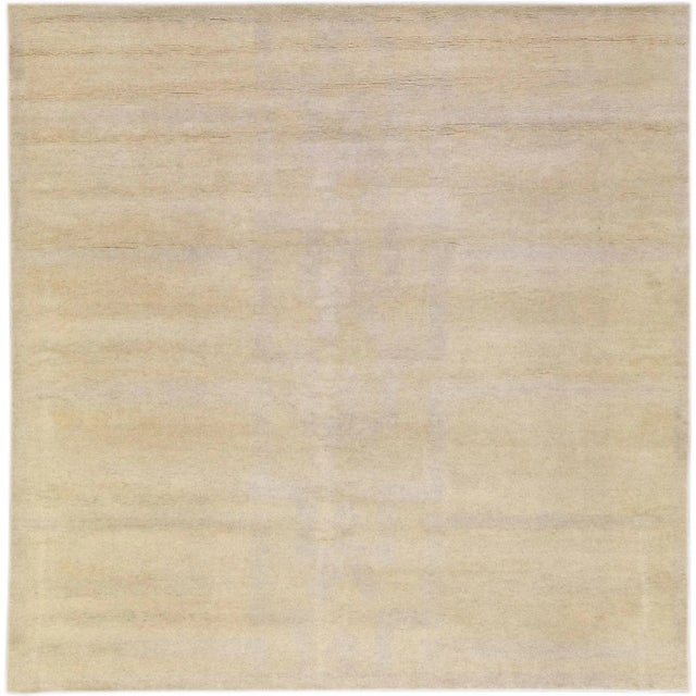 Modern Moroccan Style Handmade Seamless Pattern Beige Square Wool Rug For Sale - Image 11 of 11